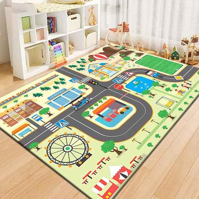 BC-Warm Home Cartoon-Rennstrecke Teppich mit Parkplatz-Motiv, rutschfest und waschbar, B/T: 160 x 120 cm, Mehrfarbig - Bild 1