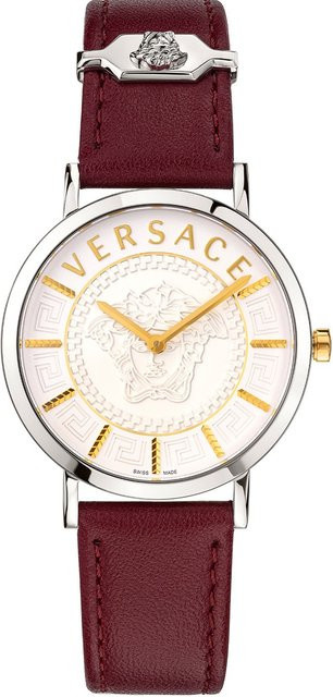 Versace Damenuhr V-Essential, Quarz, Edelstahl, 36 mm, Silber, Leder - Bild 1