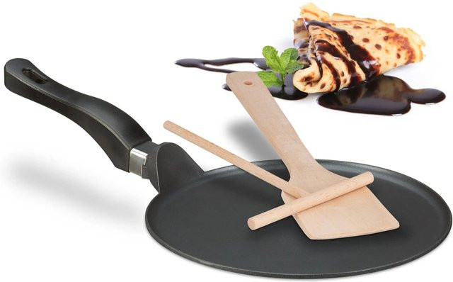 Relaxdays Crêpepfanne aus Aluminium mit Antihaftbeschichtung in Schwarz inklusive Teigverteiler und Pfannenwender, B/T/H: 45 x 25 x 9 cm - Bild 1