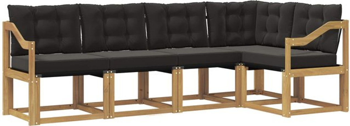 Modernes Outdoor-Sofagarnitur Set aus Akazienholz mit Kissen, 5-teilige Loungemöbel von vidaXL, Weiß und Schwarz - Bild 1