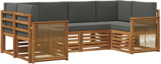 vidaXL Ecksofa Set in L-Form aus Akazienholz mit Kissen in Anthrazit und Natur - Bild 1