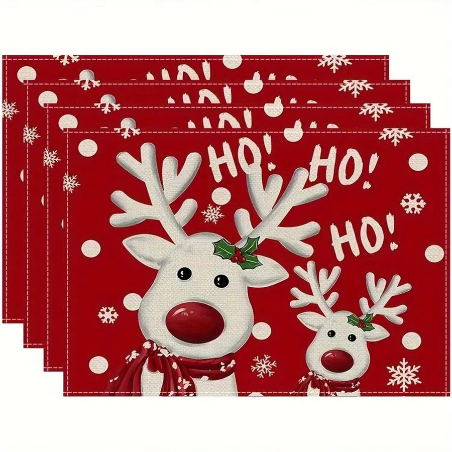 VIKAMA Weihnachts-Tischsets mit Rentier-Druck in Rot, wasserdicht und fettabweisend für deine Tischdekoration - Bild 5