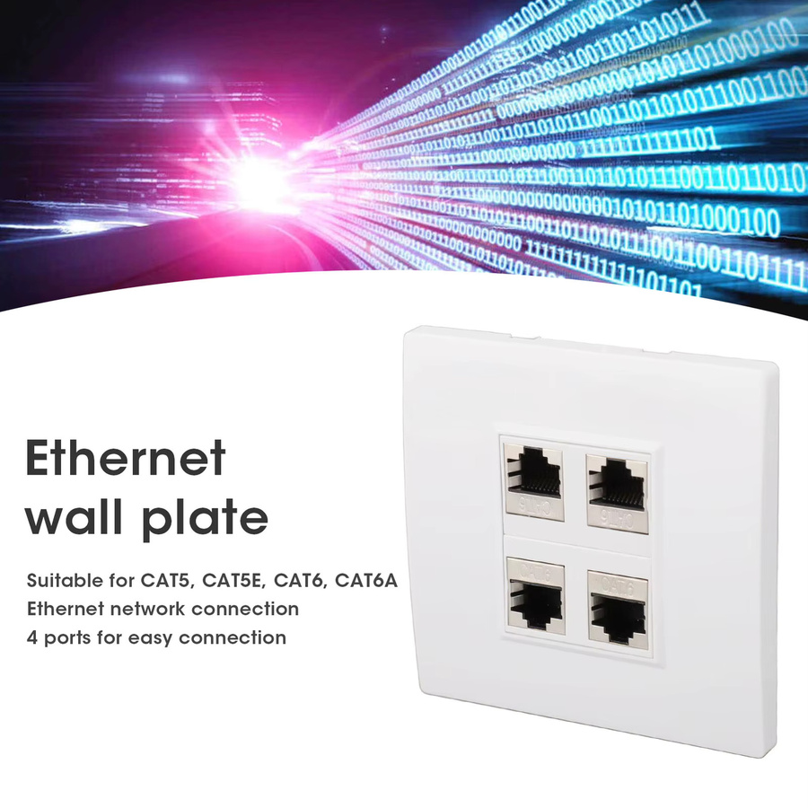 VBESTLIFE Cat 6 Ethernet-Wandplatte mit 4 LAN-Anschlüssen in Weiß, B/H: 86 x 86 mm - Bild 2