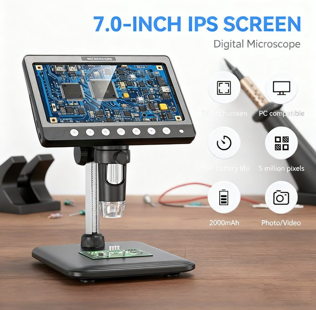 INSKAM Digitalmikroskop, 50- bis 1200-fache Lupe, 8 LED-Leuchten, Black - Bild 1