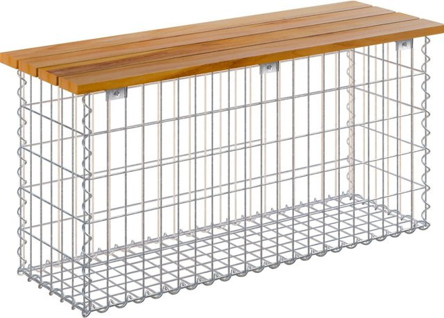 Gabiona Gabionenbank aus Teakholz und Metall in Braun, B/T/H: 105 x 50 x 30 cm - Bild 1