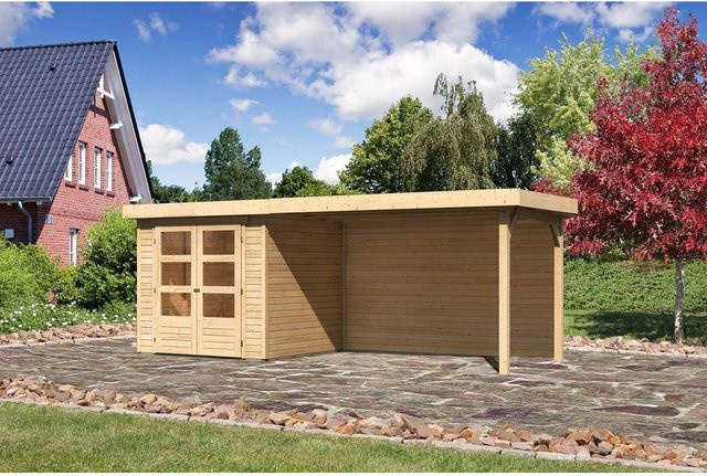Karibu Holz-Gartenhaus Boras Natur mit Flachdach und modernem Design, Farbe: Braun, B/T/H: 211 x 209 x 209 cm - Bild 1