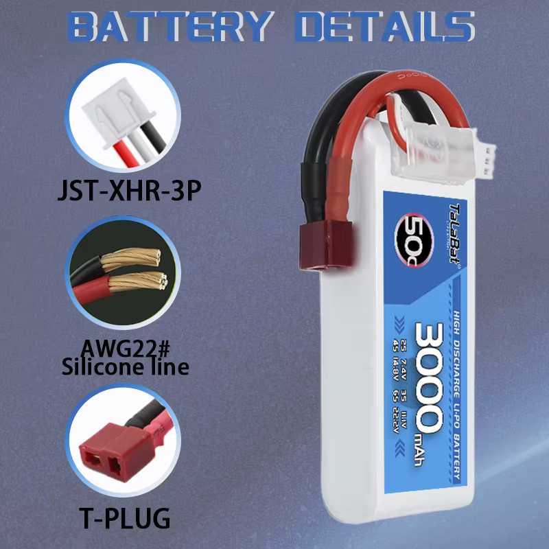 TalaBat 2S Lipo Akku 50C 3000mAh 7.4V mit T/XT60 Stecker, Modellteile - Bild 3
