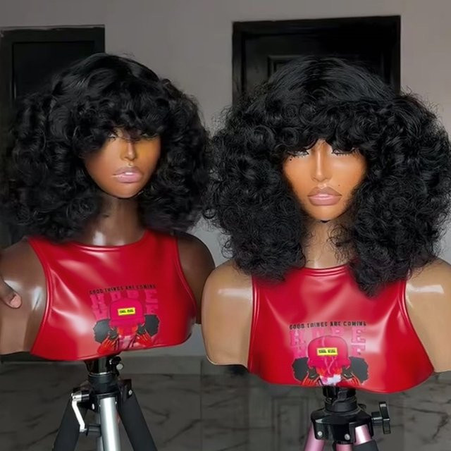 HJ WEAVE BEAUTY Pixie Cut Rose Curly Perücke, Echthaar, Kurz, mit Pony - Bild 1
