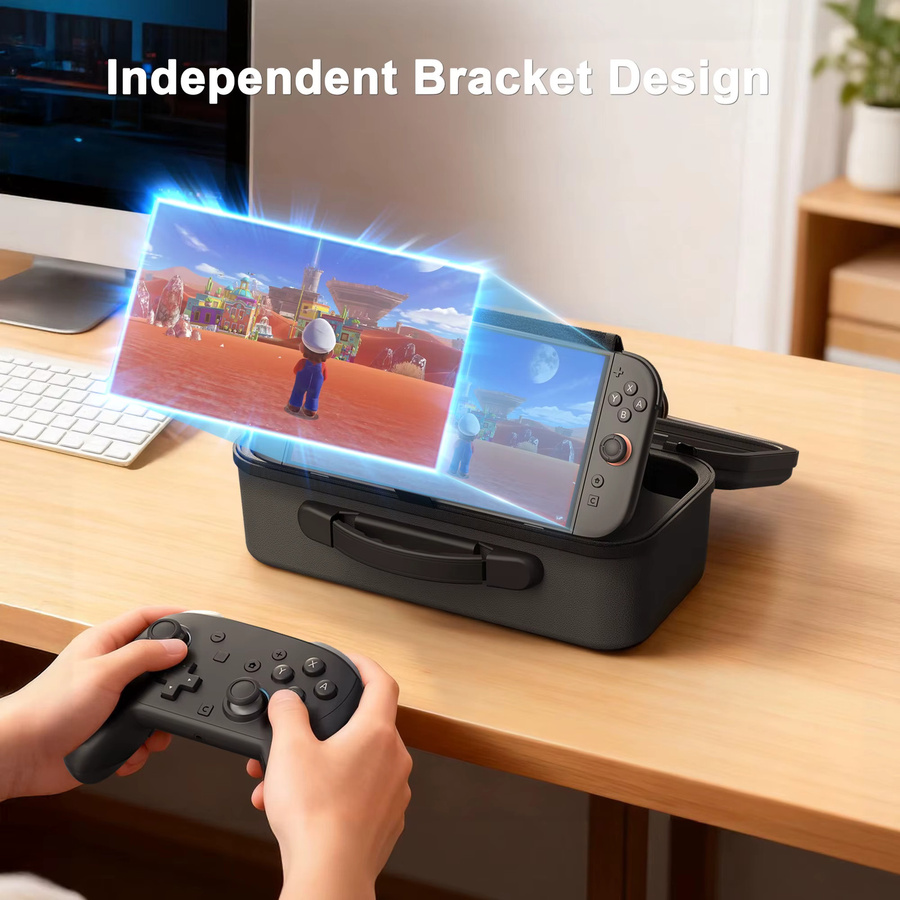 Nintendo Switch 2 Aufbewahrungstasche mit großem Fassungsvermögen, 2-lagige Hartschale für Controller und Zubehör, Schwarz - Bild 4