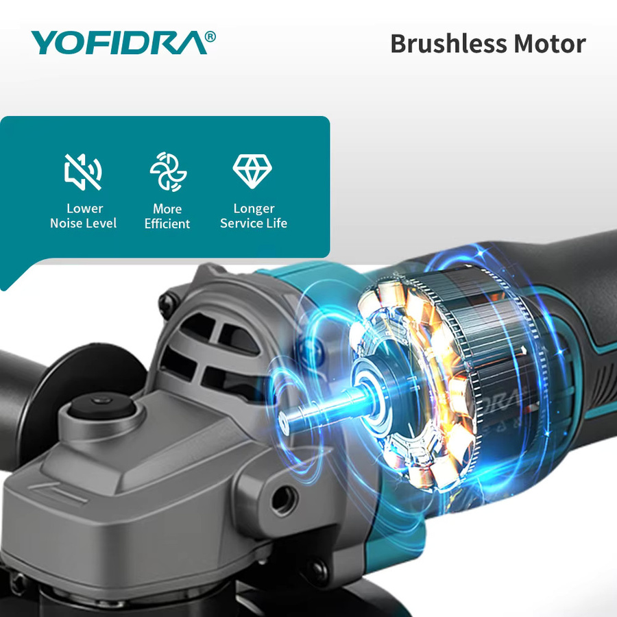 YOFIDRA Bürstenloser Winkelschleifer 125 mm mit 3 Gängen, kabellose Schleifmaschine für Makita LXT Akkus zur Holzbearbeitung und zum Schneiden - Bild 3