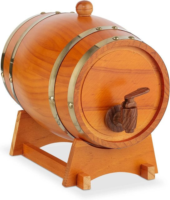 Relaxdays Whiskyfass aus Kiefernholz in Hellbraun mit Zapfhahn, B/T/H: 25 x 18,5 x 28 cm - Bild 1