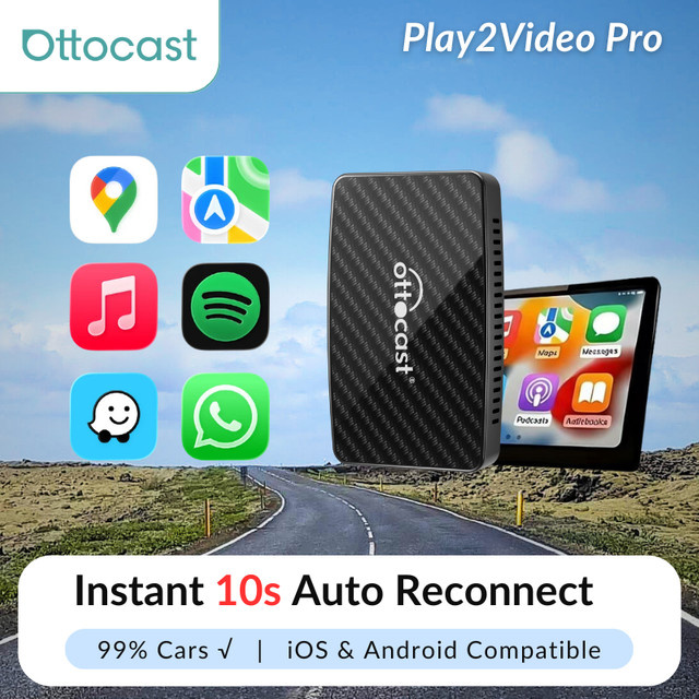 Ottocast Play2video Pro AI Box Wireless CarPlay und Android Auto Adapter mit Netflix und Full HD Videowiedergabe in Schwarz - Bild 1