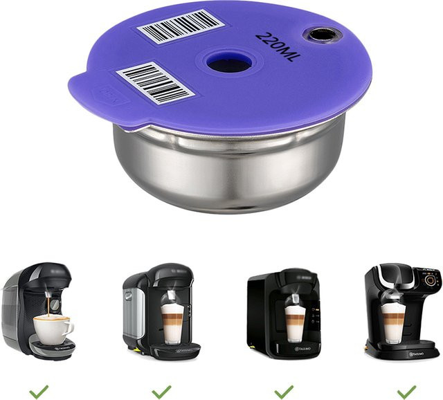 Wiederverwendbare Kaffeekapseln aus Edelstahl für Bosch Tassimo Happy Vivy, Silber, 60 ml / 180 ml / 200 ml / 220 ml - Bild 1