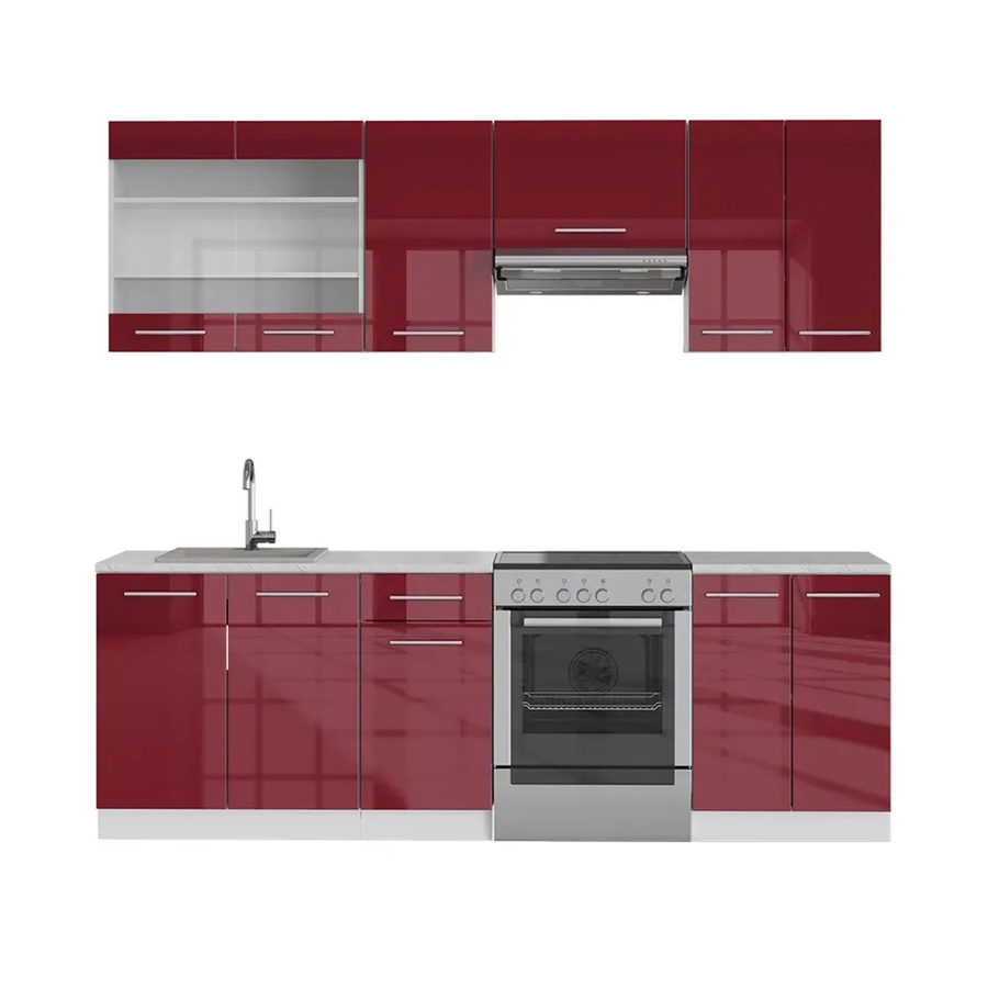 Vicco Fame-Line Küchenschrank-Set in Bordeaux und Weiß Hochglanz mit Marmor-Optik, Breite: 240 cm - Bild 2