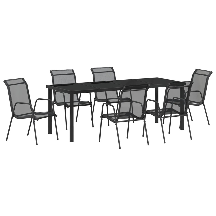 vidaXL Garten Essgruppe 7-teilig aus Stahl und Textilene in Schwarz mit Glas - Bild 2