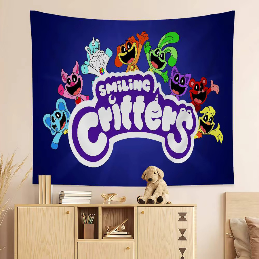 Smiling Critters Cartoon Wandteppich von Potdemiel im böhmischen Hippie-Design, Wandbehang Multicolor, Rechteckig - Bild 4