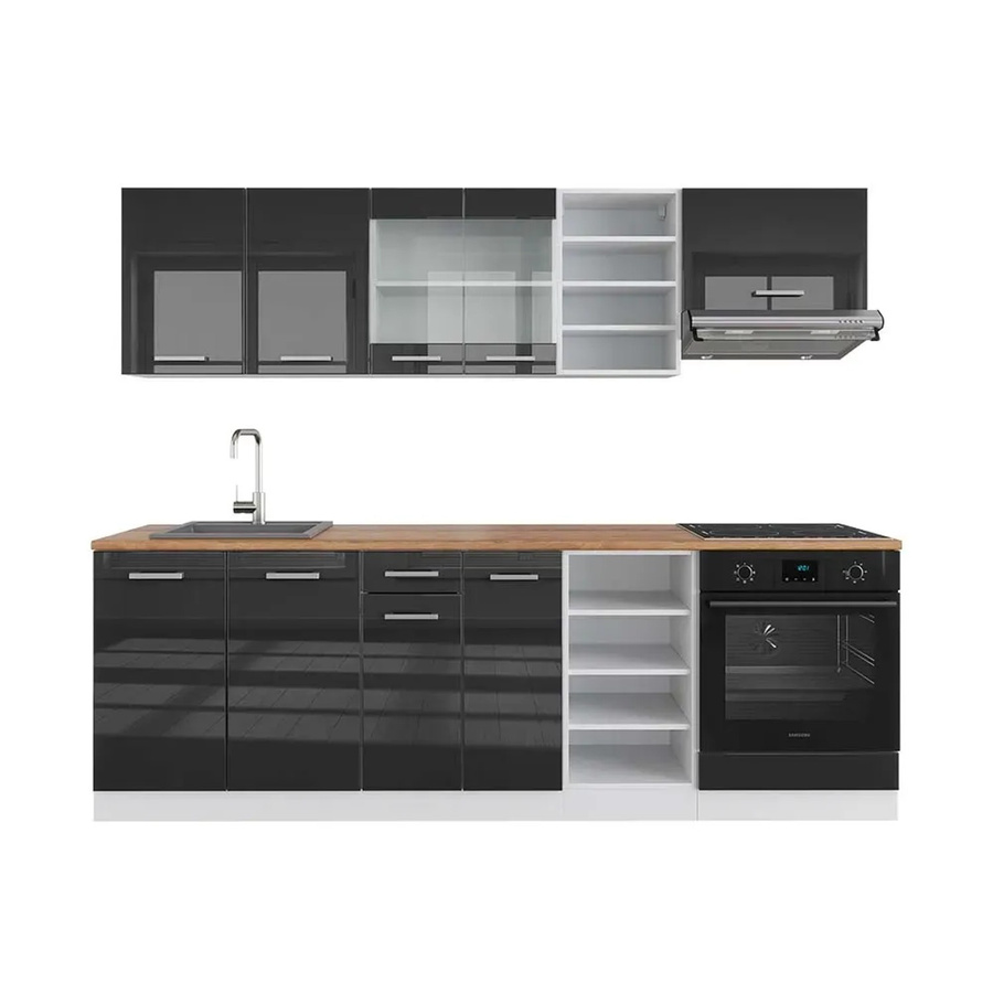 Vicco R-Line Küchenzeile Anthrazit Hochglanz und Weiß mit Eiche Optik Breite: 240 cm - Bild 2