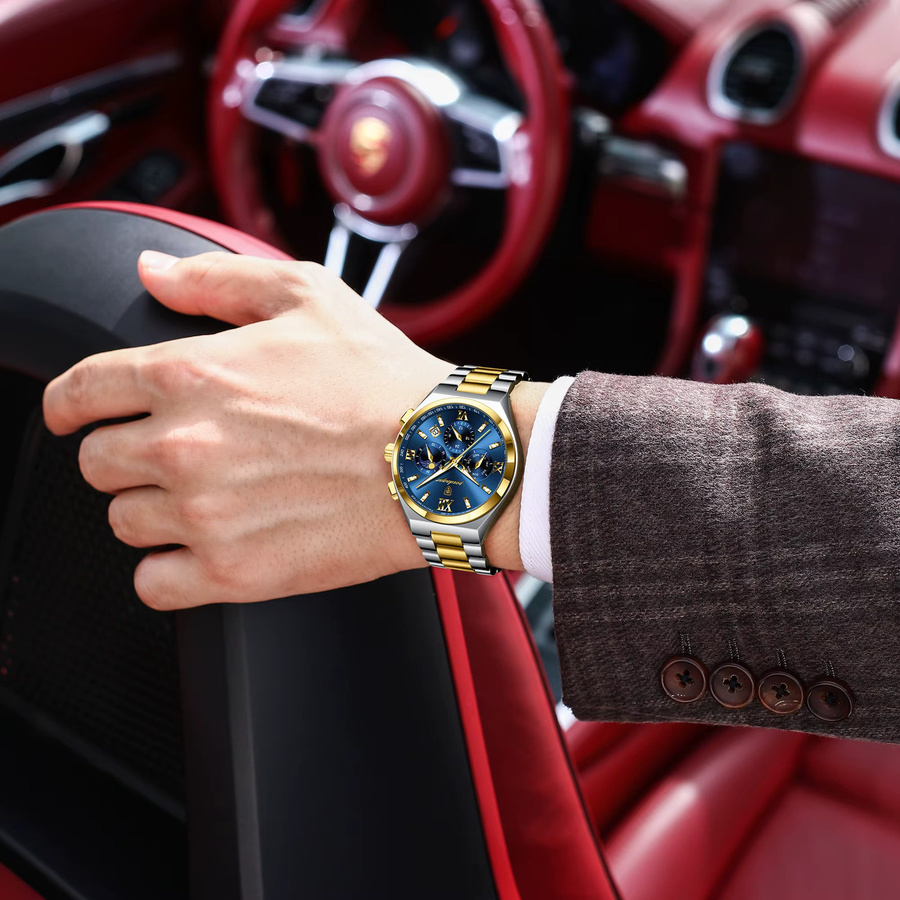POEDAGAR Armbanduhr Quarz, Edelstahl, Blau, Herren - Bild 5
