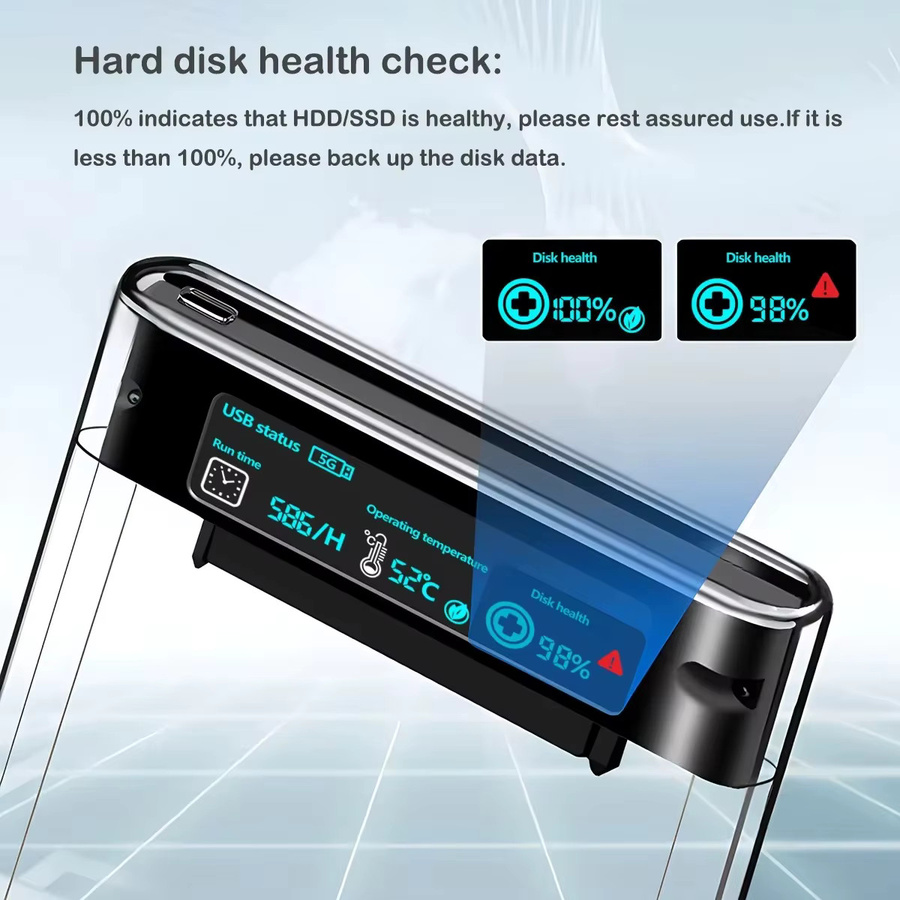 Kebidu Transparente USB 3.1 HDD SSD Gehäuse mit Digitalanzeige für 2,5 Zoll SATA Festplatten, 5 Gbit/s - Bild 4