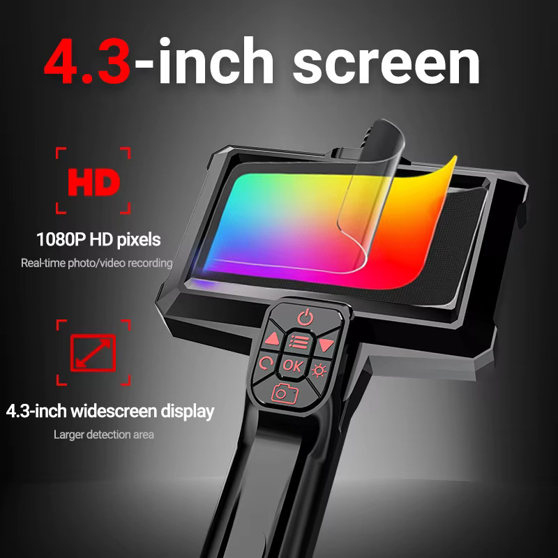 AOERWEI 4,3-Zoll LCD Doppelendoskopkamera HD 1080P IP67 wasserdichte Boreskopkamera mit LED-Leuchten in Schwarz für Abwasserrohre, HVAC und Auto - Bild 2