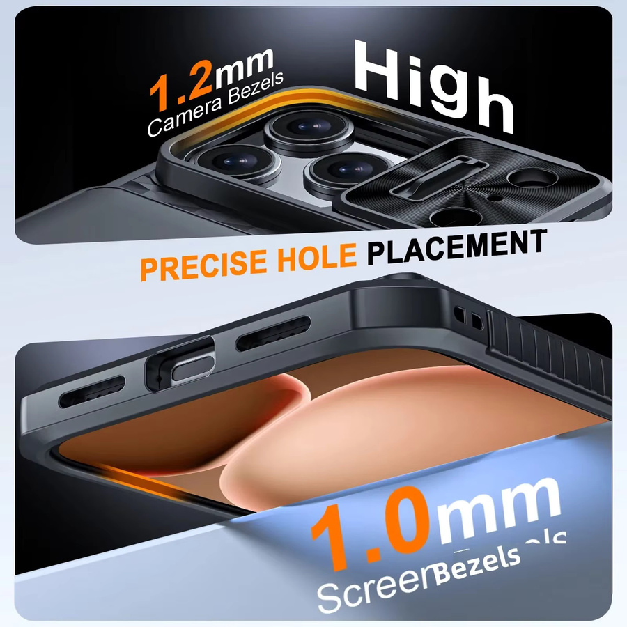 BANGZAO Handyhülle für iPhone 17 Pro und iPhone 17 Pro Max mit Kartenhalter, verschiebbarer Kameraabdeckung und Ständer, Schwarz - Bild 4