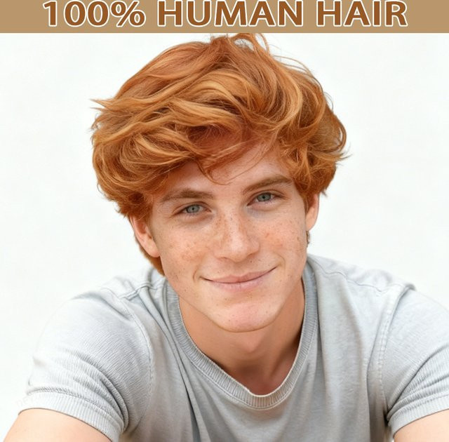 OYM HAIR Herren-Kurzhaarperücke, Pixie-Schnitt, Braunes Karamell, Remy-Echthaar - Bild 1