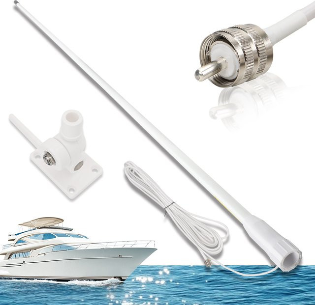 ABBREE X105M X107M VHF-Marine-Radioantenne in Weiß mit hoher Verstärkung aus wasserdichtem Fiberglas und RG-58U Kabel für die Schiffs-Kommunikation - Bild 1