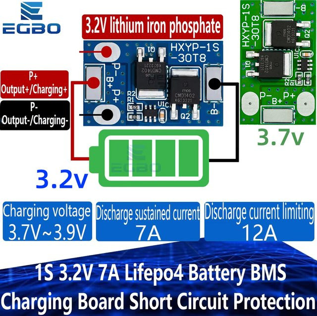 EGBO LiFePO4 BMS Ladeboard mit Kurzschluss- und Temperatur-Schutz für 1S 3,2 V/3,7 V 7A Batterien - Bild 1