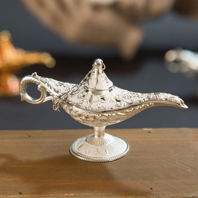 Aladdin Magische Dschinn Lampe als Retro Räuchergefäß und Öllampe aus Zinklegierung, Durchmesser: 12 cm, Farben: Bronze, Silber, Gold, Rot, Antikes Silber - Bild 1
