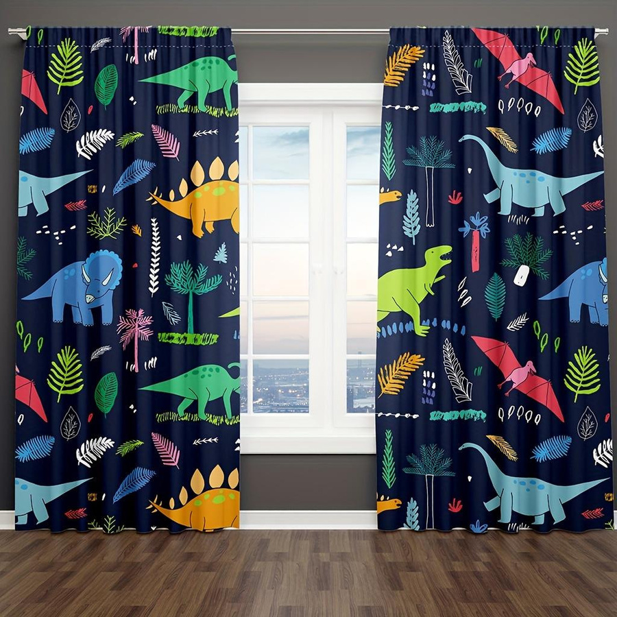 2er-Set Kinder Fenstervorhänge mit Dinosaurier-Design, halbtransparent, Mehrfarbig, B: 150 cm, H: 166 cm - Bild 4