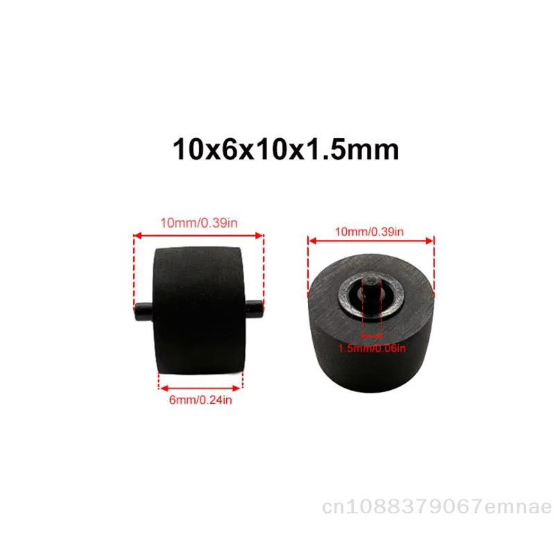 JETTING 10er Set Kassetten-Andruckrollen mit Schaft für Tonbandgeräte und Kassettenspieler, Schwarz, B/H/T: 10 x 6 x 1,5 mm, Schaft: 10 mm - Bild 2