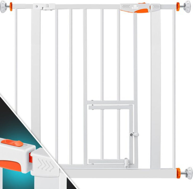 KIDIZ Türschutzgitter Absperrgitter mit Türe für Kinder und Haustiere ohne Bohren, Orange/Weiß - Bild 1