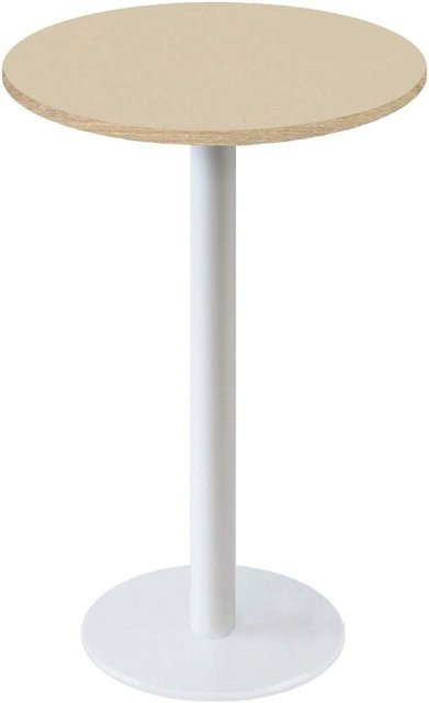 RestooTab Stehtisch Rome rund in Weiß, Beige und Braun mit zentraler Säule, Höhe: 110 cm, Durchmesser: 60 cm - Bild 1