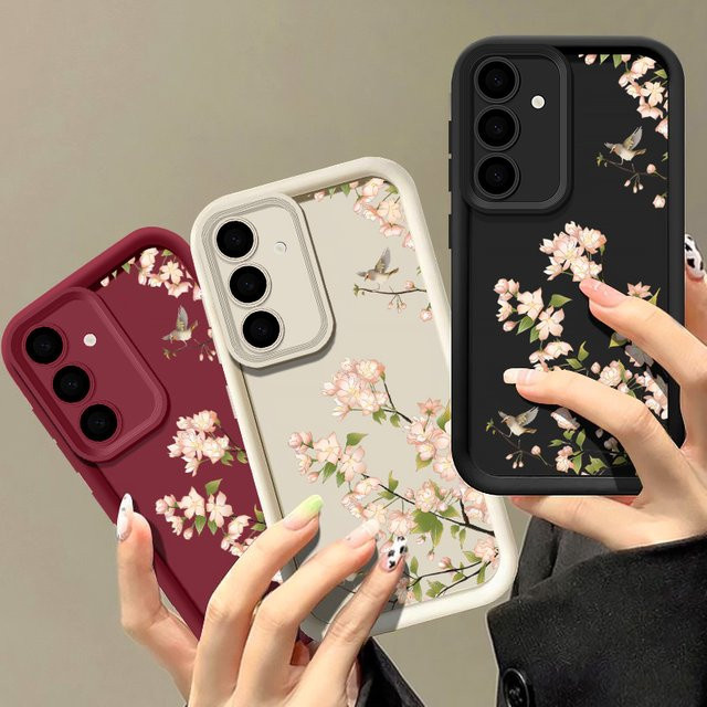 Weiche Handyhülle mit rosa Blumendruck für Samsung Galaxy S25 S24 S23 S22 Ultra Plus S24 FE A56 A55 A54 A35 A25 A16 A15 A14 in Pink und Rot - Bild 1