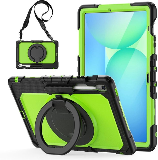 Hybrid Hülle für Samsung Galaxy Tab S10 FE Plus mit Griff Halter und Gurt in Grün - Bild 1