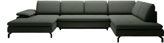 Vente-unique Schlafsofa Archibald in L-Form, Farbe Grün, Strukturstoff - Bild 1