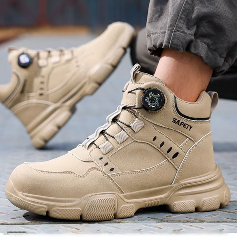 Manlegu Wasserabweisende Leder-Sicherheitsstiefel für Herren in Beige mit Stahlkappe - Bild 2