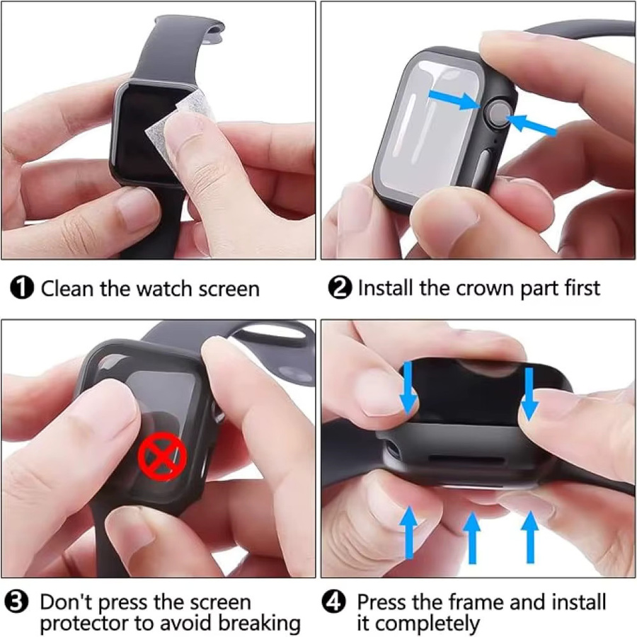 Apple Smartwatch Zubehör, Gehäuse Display Schutzfolie, Schwarz - Bild 6