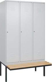 C+P Spind Classic PLUS Garderobenspind mit Sitzbank, 3 Abteile, B/T/H: 212 x 120 x 81,5 cm, Farbe Grau/Schwarz, mit Zylinderschloss, 4 Garderobenhaken und mittiger Trennwand - Bild 1