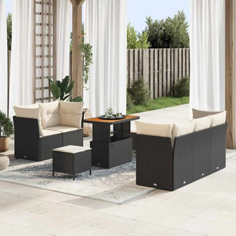 Vidaxl Garten-Sofa-Set aus Polyrattan und Stahl, 8-teiliges modulares Loungemöbel in Schwarz und Creme, B/T/H: 90 x 55 x 71 cm - Bild 1