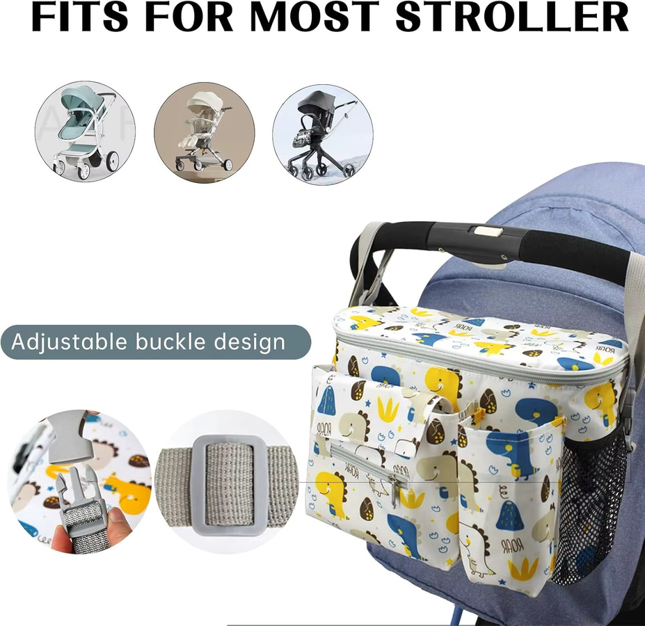 Hängetasche für Kinderwagen in Grün und Multicolour mit großem Fassungsvermögen und Reißverschlusstasche zur Aufbewahrung von Babyutensilien - Bild 5