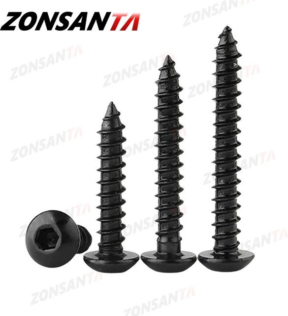 ZONSANTA Senkkopf Holzschrauben mit Innensechskant, selbstschneidend, Klasse 8.8, schwarzer Kohlenstoffstahl, Blued-Finish - Bild 1