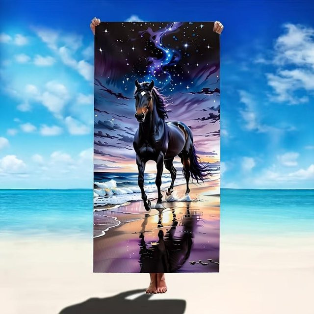 JMG Household Supplies Fantasy-Pferd Strandtuch mit Galaktischer Meereskunst aus Mikrofaser, Mehrfarbig, Breite: 80 cm, Tiefe: 160 cm - Bild 1