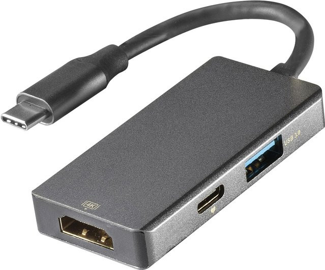 Vivanco 3in1 USB-C Aluminium Multiport Hub mit HDMI und USB-A in Anthrazit/Grau - Bild 1