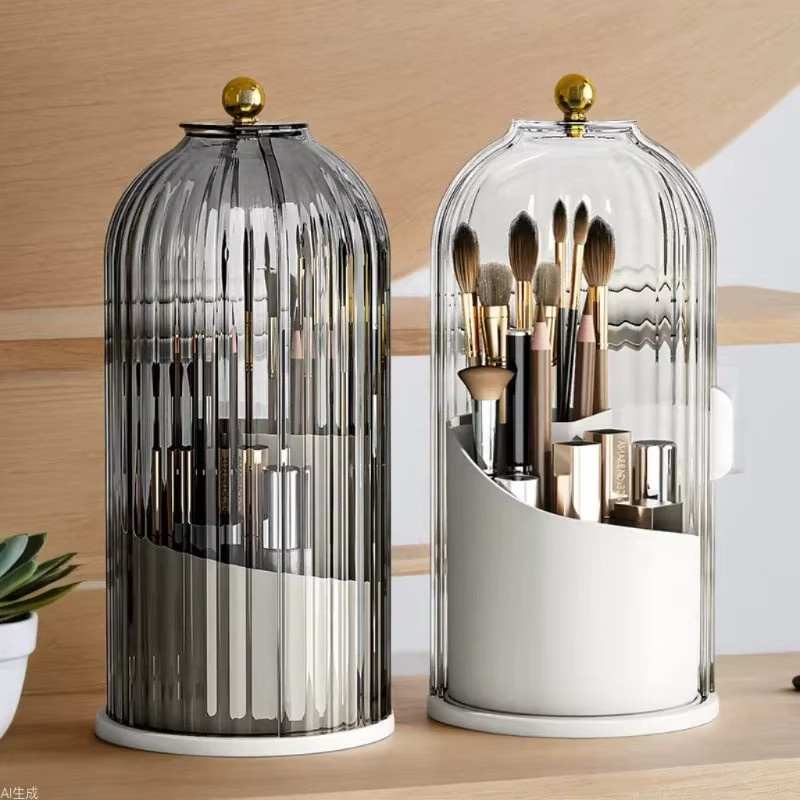 Rotierende transparente Kosmetik-Aufbewahrungsbox aus Acryl für Make-up und Schreibtischzubehör in Weiß - Bild 4