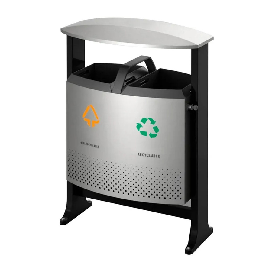 PROREGAL Abfalltrennstation für den Außenbereich mit Dach, 2 x 39 Liter, Metall, Grau, H x B x T: 100 x 72 x 40,5 cm - Bild 2