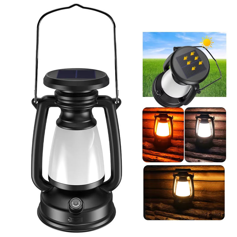 ESMARTER Campingleuchte mit Solarladung und USB-Wiederaufladung, dimmbare Campinglaterne für das Zelt in Schwarz oder Weiß - Bild 2