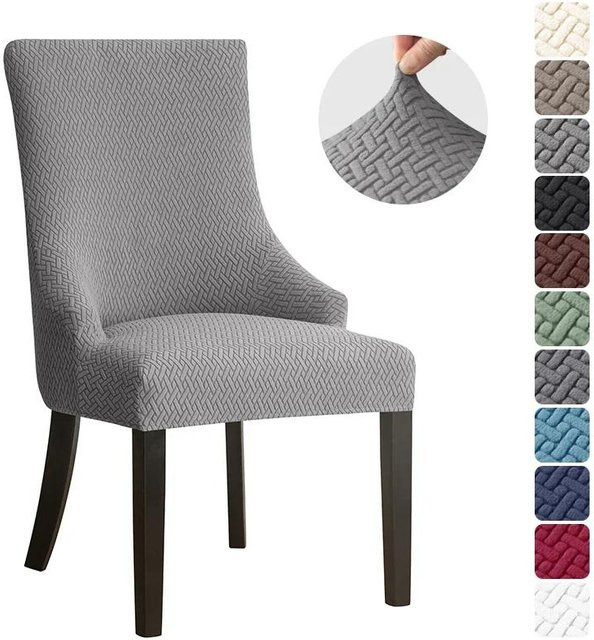Elastischer Jacquard Esszimmerstuhlbezug aus Spandex für Hochlehner und Schrägstühle, Farbe: Grau - Bild 1