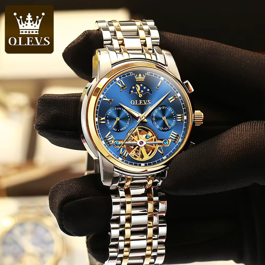 OLEVS Herrenarmbanduhr, Automatik, Mondphase, Edelstahl, Blau, Herren - Bild 2