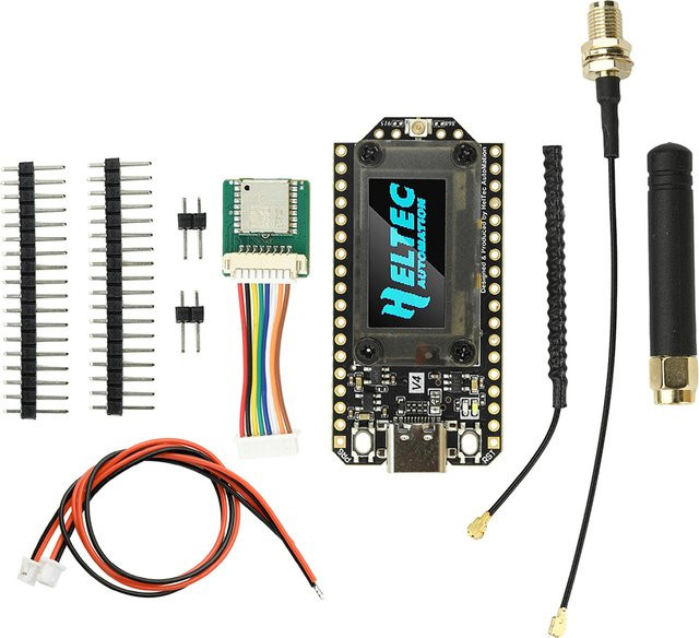 Heltec WiFi LoRa 32 V4 ESP32 Entwicklungsboard mit SX1262, GPS und 0,96 Zoll OLED, Solarbetrieben, WiFi, Bluetooth und USB-C, Schwarz - Bild 1